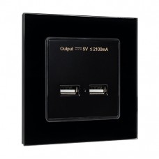 Γυάλινη Πρίζα USB 2 Θέσεων Μαύρη 195028/BL